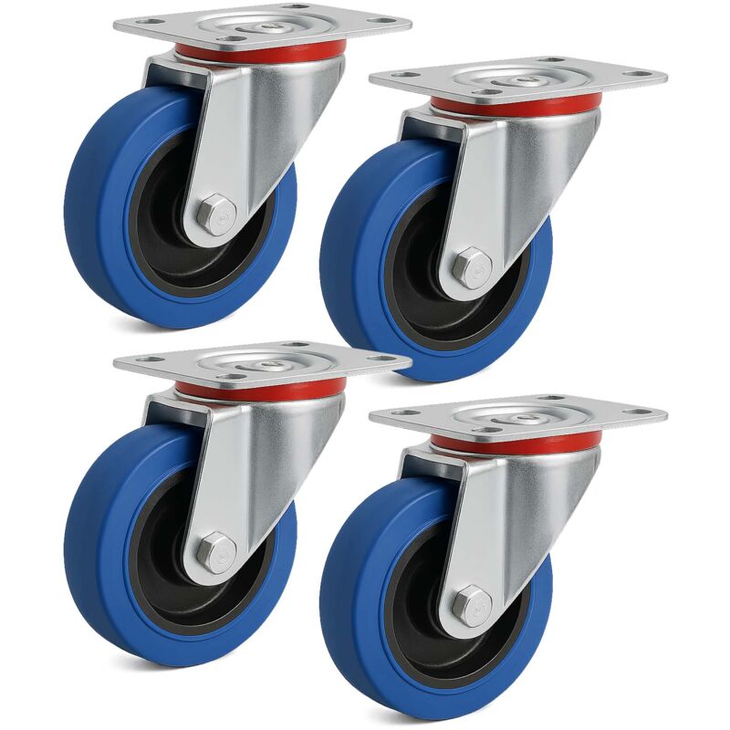 foto del prodotto set 4 ruote girevoli da trasporto 100mm in plastica con piastra di montaggio 150kg ruota senza freno wiltec