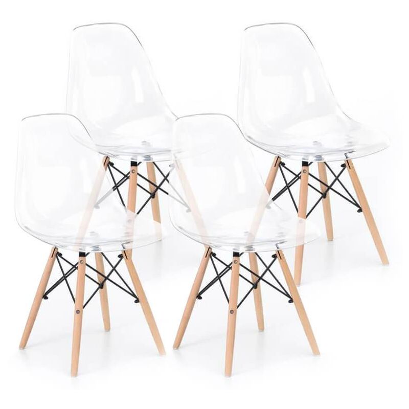 foto del prodotto set 4 sedie 46x47x82 cm in legno e policarbonato trasparente