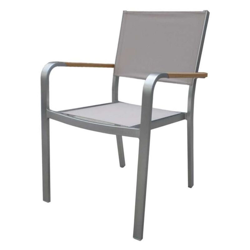 foto del prodotto set 4 sedie bar giardino e ristoranti in alluminio bianco e teak con braccioli sedie per esterni impilabili
