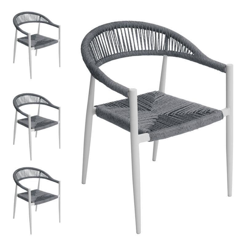foto del prodotto set 4 sedie bar impilabili in alluminio con braccioli color bianco e grigio