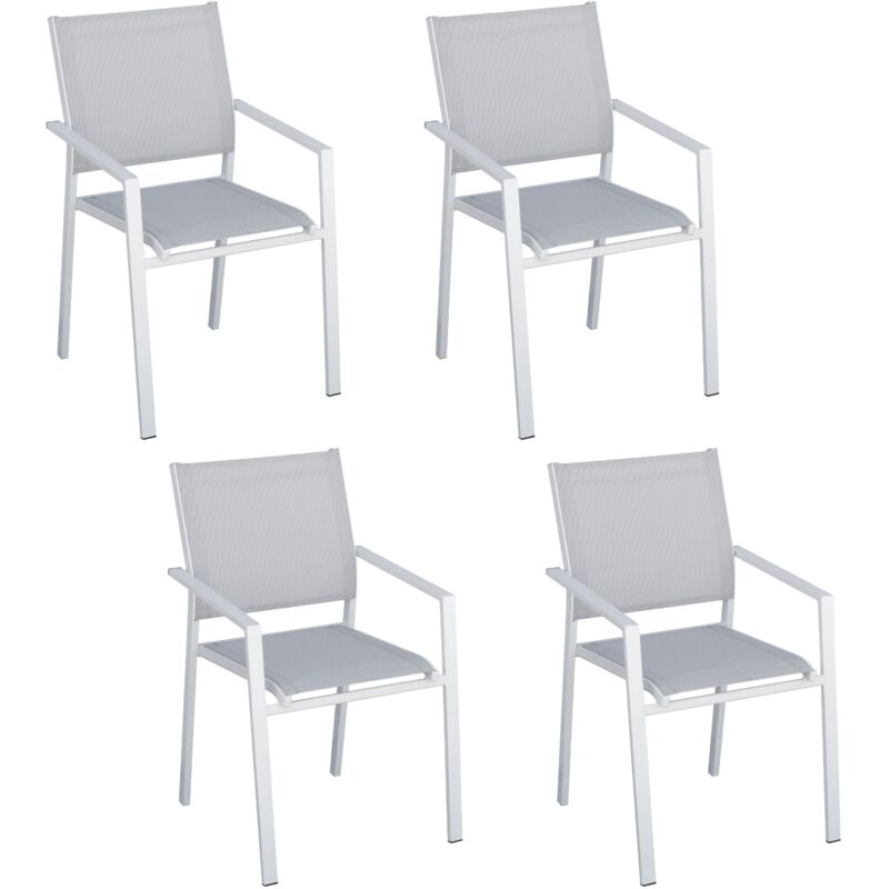 foto del prodotto set 4 sedie con braccioli per esterni arredamento per giardini, bar, ristoranti, colore bianco
