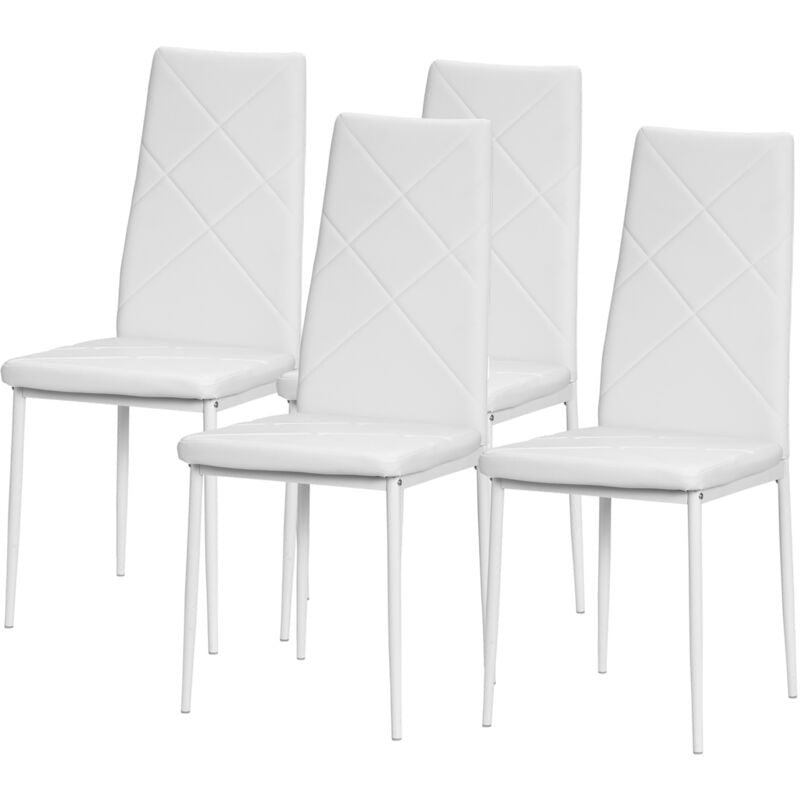 foto del prodotto set 4 sedie da cucina con schienale alto finta pelle e acciaio bianco homcom