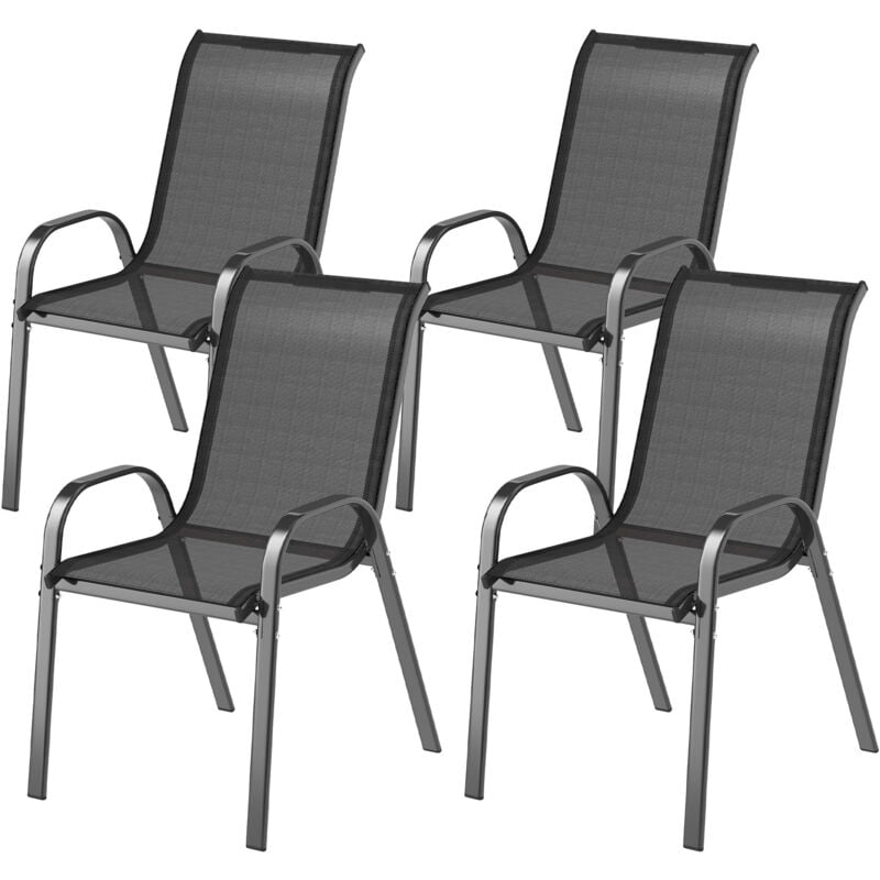 foto del prodotto set 4 sedie da esterno impilabili in tessuto traspirante acciaio nero outsunny