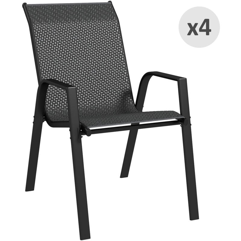 foto del prodotto set 4 sedie da esterno in rattan pe impilabili con braccioli grigio outsunny