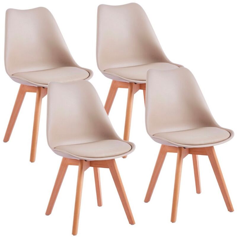 foto del prodotto set 4 sedie da pranzo con gambe legno e cuscino beige - candice