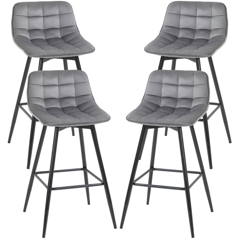 foto del prodotto set 4 sedie imbottite alte sgabelli da bar stile nordico velluto grigio - homcom
