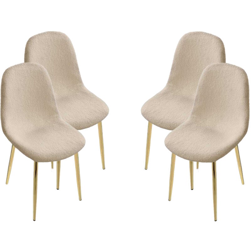 foto del prodotto set 4 sedie imbottite teddy in tessuto beige con gambe oro 44x48x88 cm