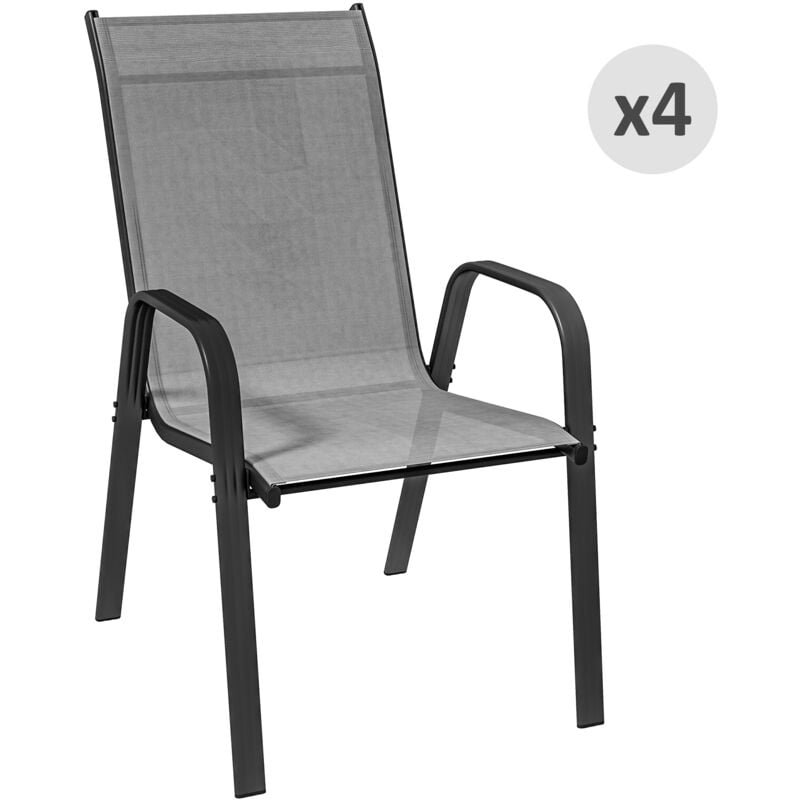 foto del prodotto set 4 sedie impilabili da giardino con braccioli in metallo grigio outsunny