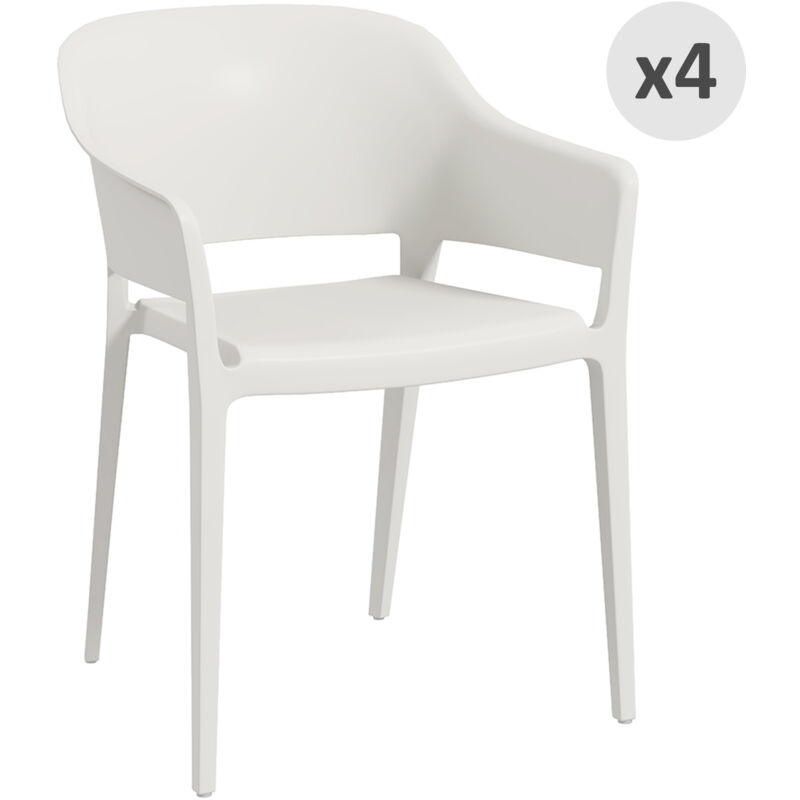 foto del prodotto set 4 sedie in plastica da giardino impilabili con braccioli bianco outsunny