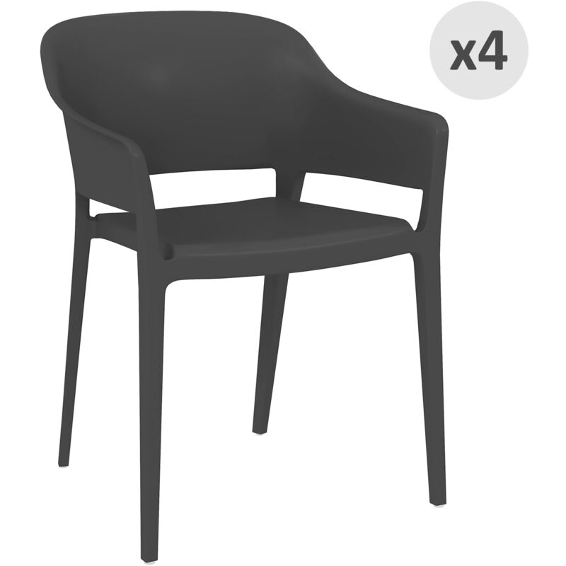 foto del prodotto set 4 sedie in plastica da giardino impilabili con braccioli nero outsunny