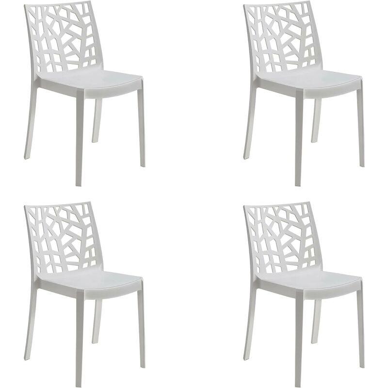 foto del prodotto set 4 sedie matrix in polipropilene bianco, dim. 55x47x82 cm,peso 4 kg,per interno ed esterno,made in italy,impilabili gloupie