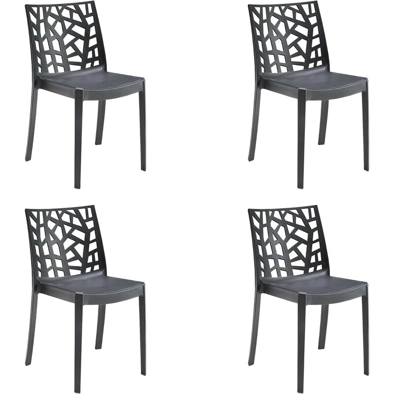 foto del prodotto set 4 sedie matrix in polipropilene nero, dim. 55x47x82 cm,peso 4 kg,per interno ed esterno,made in italy,impilabili gloupie