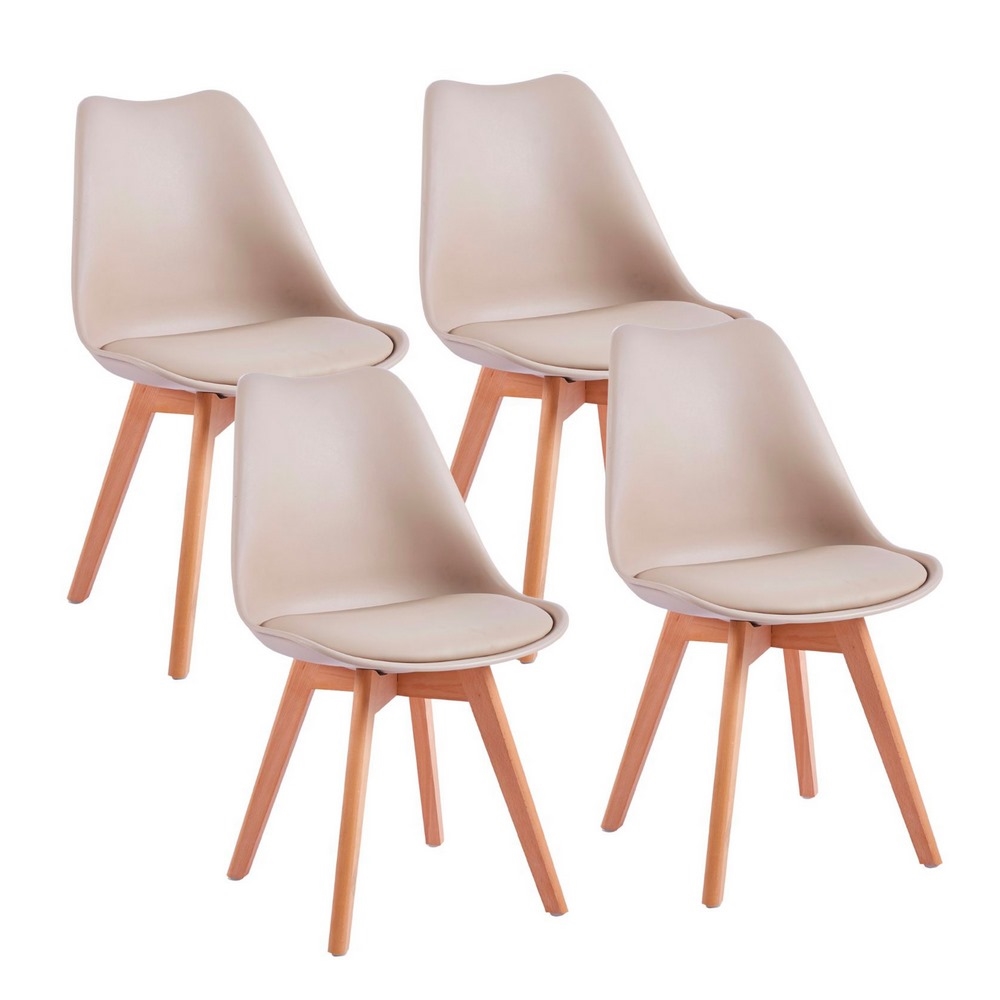foto del prodotto set 4 sedie moderne beige con cuscino e gambe in legno modello candice