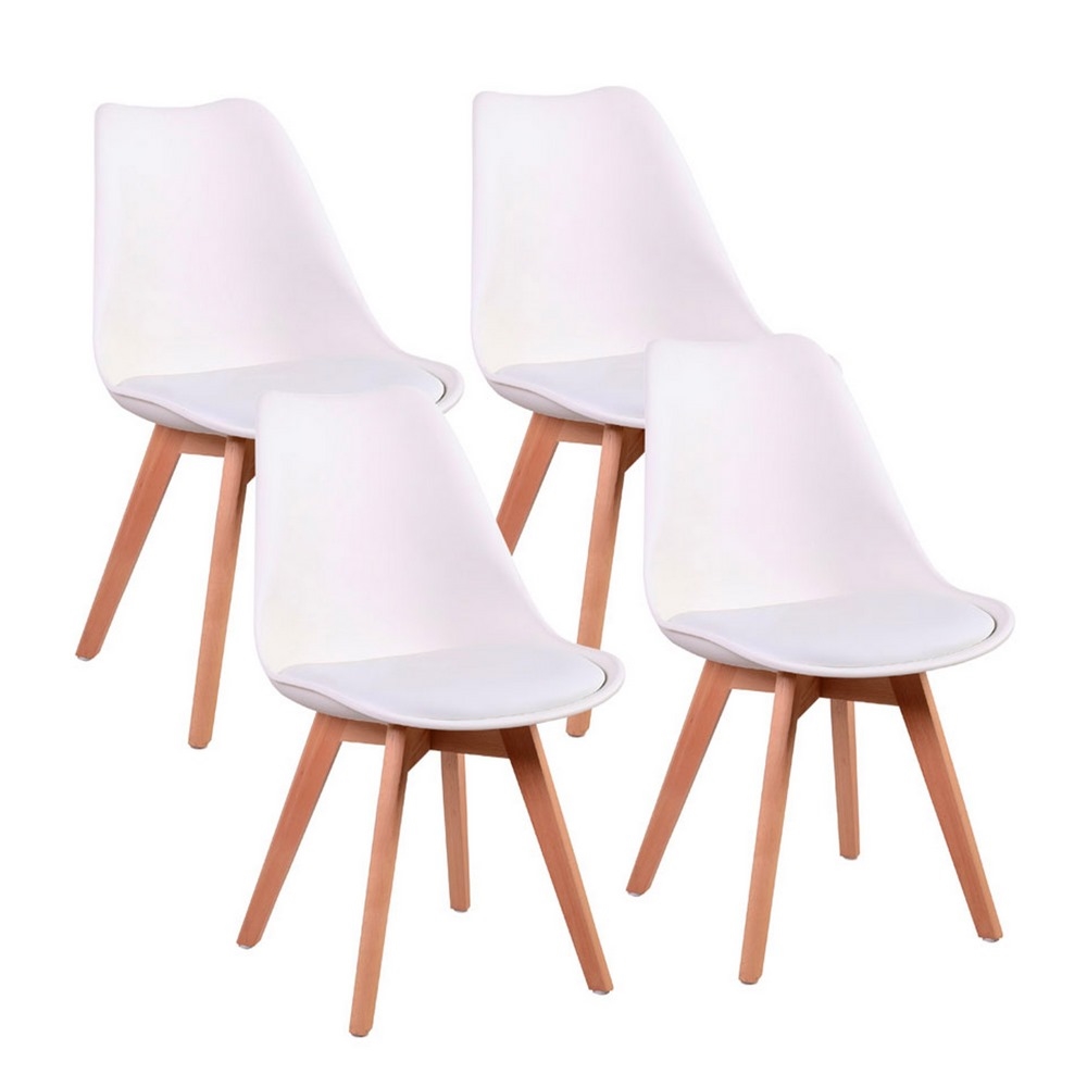 foto del prodotto set 4 sedie moderne con cuscino e gambe in legno bianca modello candice