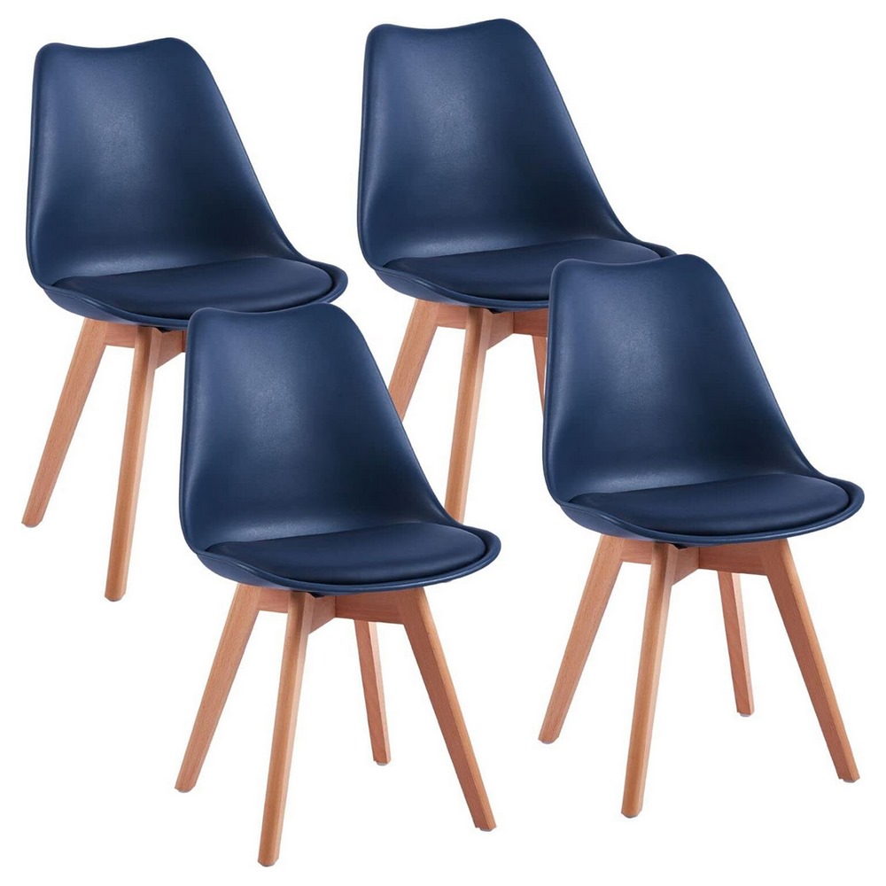 foto del prodotto set 4 sedie moderne con cuscino e gambe in legno blu modello candice