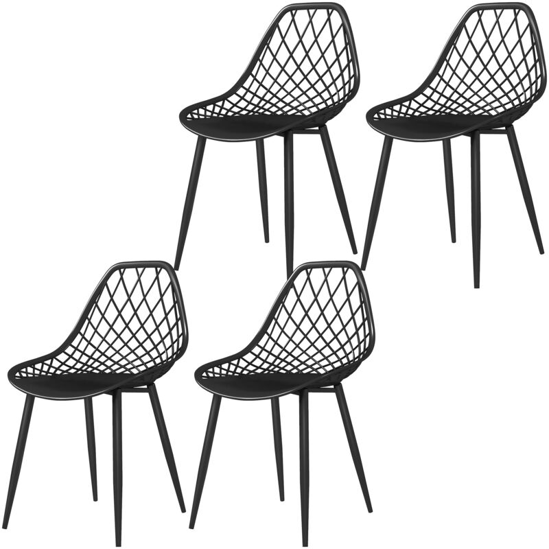 foto del prodotto set 4 sedie moderne con schienale traforato plastica e metallo nero homcom