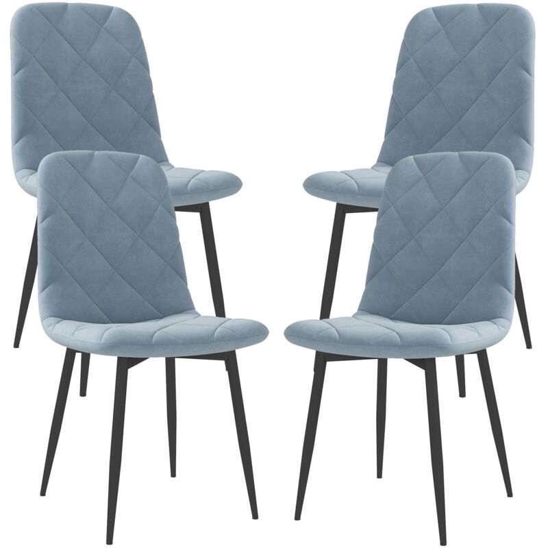 foto del prodotto set 4 sedie per cucina imbottite 45x54x87 cm in tessuto effetto velluto e acciaio azzurro