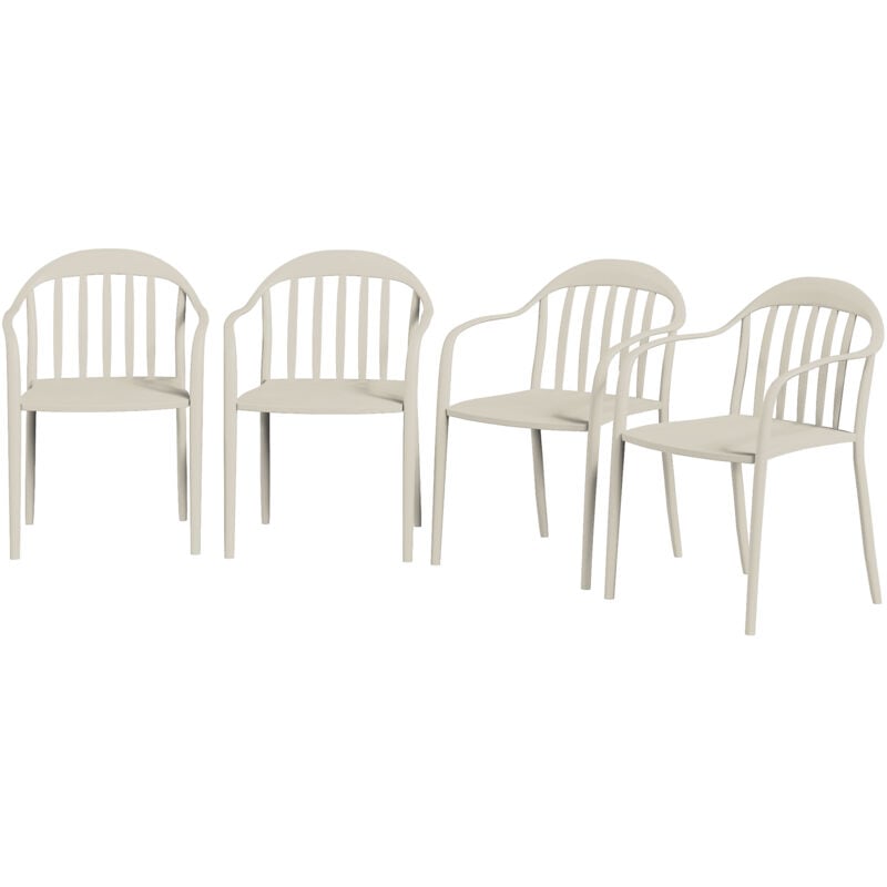 foto del prodotto set 4 sedie per esterno impilabili con braccioli in pp grigio chiaro outsunny