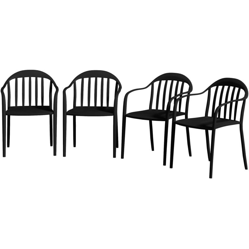 foto del prodotto set 4 sedie per esterno impilabili con braccioli in pp nero outsunny