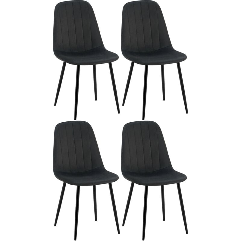 foto del prodotto set 4 sedie sala da pranzo con cuciture decorative verticali in velluto nero e metallo nero 100001757