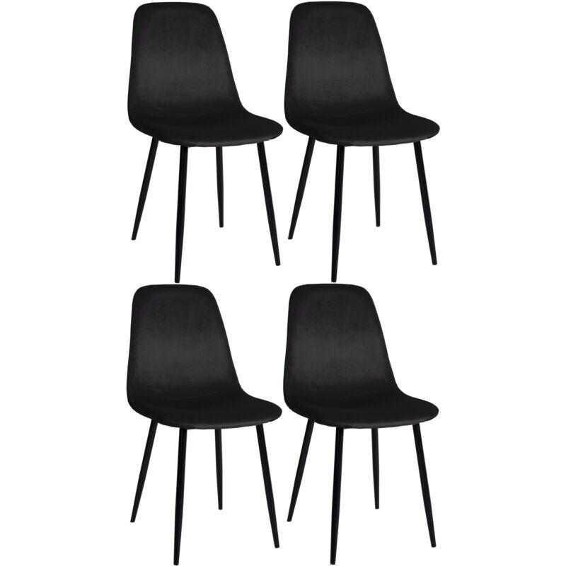 foto del prodotto set 4 sedie sala da pranzo design moderno, seduta in tessuto nero, gambe in metallo, metallo nero 100001827
