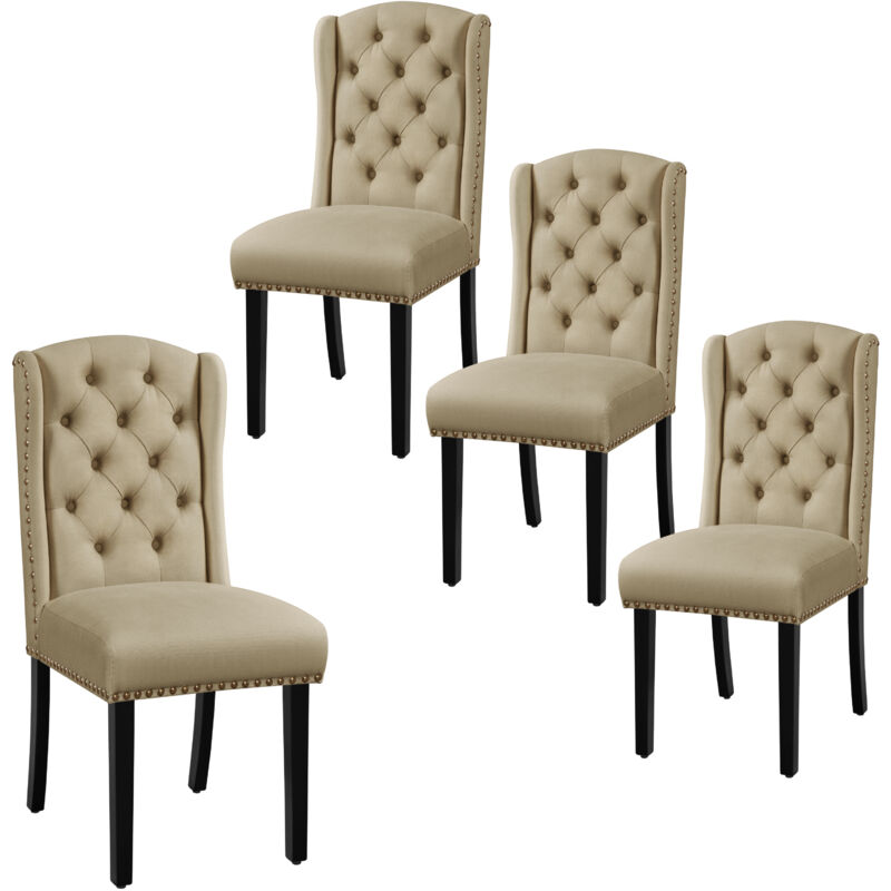 foto del prodotto set 4 sedie sala da pranzo tessuto moderne imbottite eleganti gambe in legno massello schienale alto cachi yaheetech