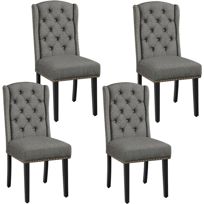 foto del prodotto set 4 sedie sala da pranzo tessuto moderne imbottite eleganti gambe in legno massello schienale alto cachi yaheetech