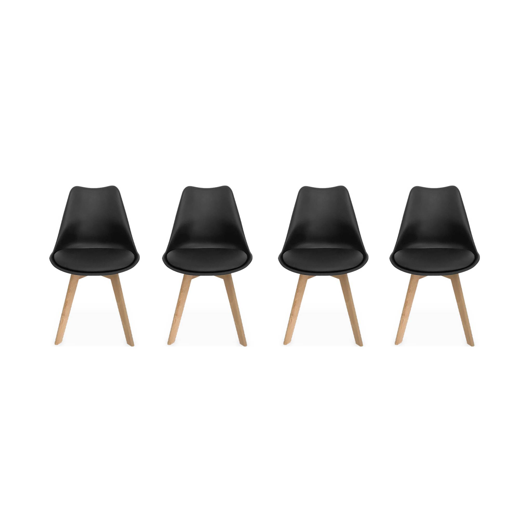 foto del prodotto set 4 sedie scandinave imbottite, gambe in legno , nero