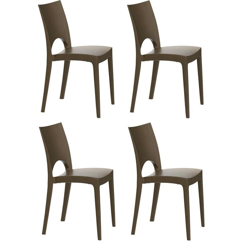foto del prodotto set 4 sedie utah in polipropilene moka, impilabili,51 x 49 x 80 cm, per interno ed esterno, made in italy gloupie