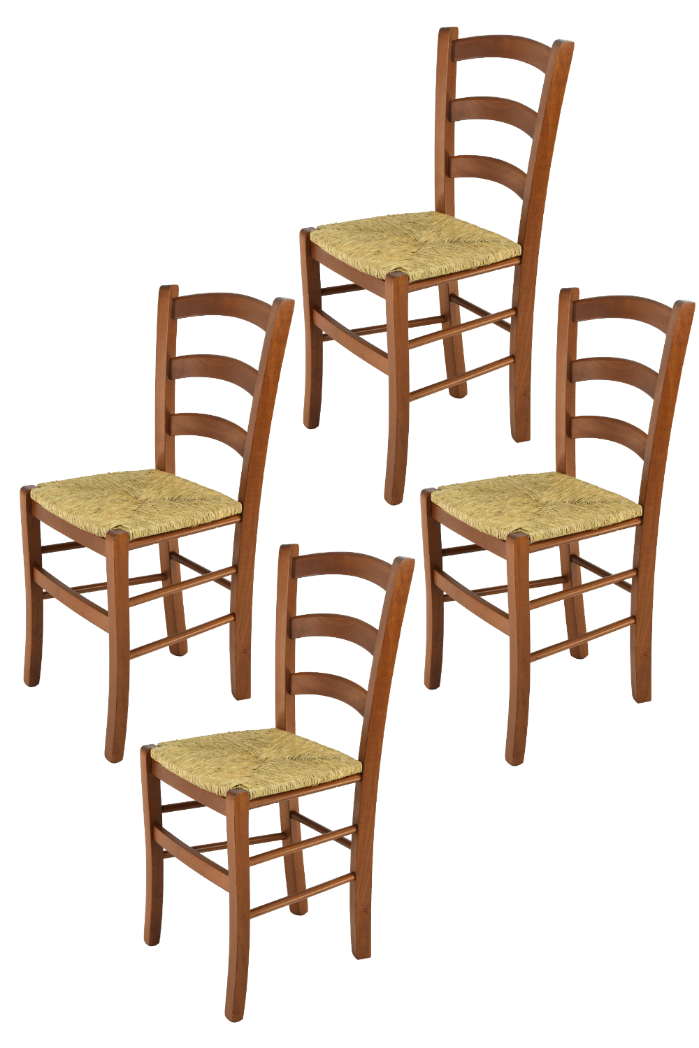 foto del prodotto set 4 sedie venice tommychairs, robusta struttura in legno di faggio verniciata in noce chiaro e seduta in paglia