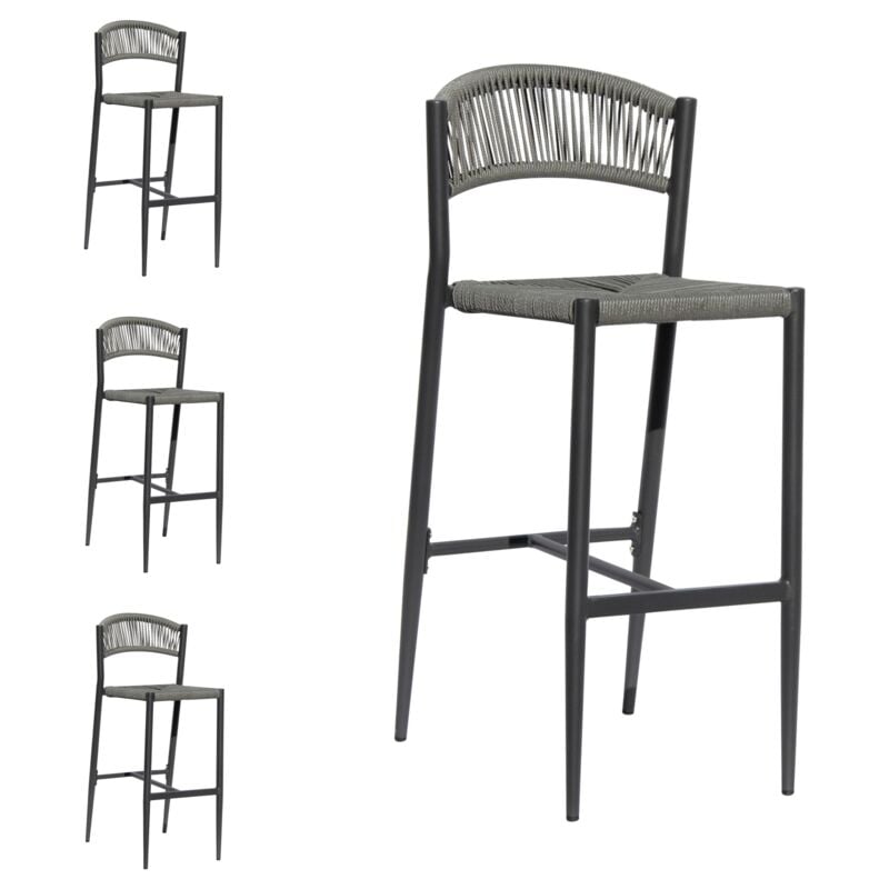 foto del prodotto set 4 sgabelli alti per bar, ristoranti ,giardino in alluminio colore grigio