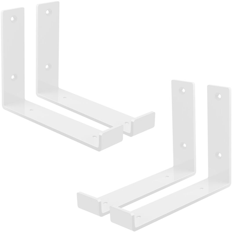 foto del prodotto set 4 staffe per mensole a l in metallo bianco 20 x 4 x 14 cm supporti angolari per ripiani peso massimo 50 kg con materiale di montaggio a parete