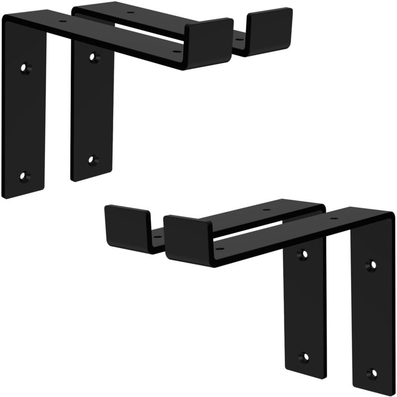 foto del prodotto set 4 staffe per mensole a l in metallo nero 20 x 4 x 14,5 cm supporti angolari per ripiani peso massimo 50 kg con materiale di montaggio a parete