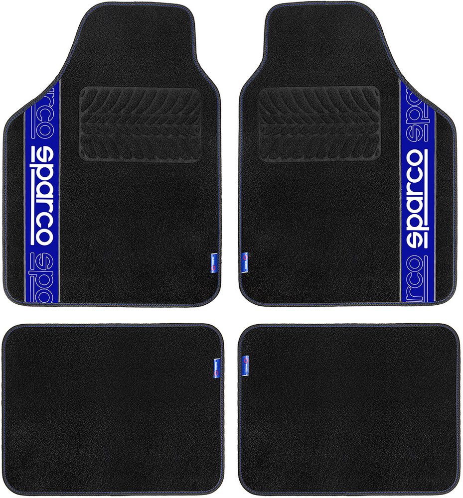 foto del prodotto set 4 tappetini neri e blu per auto sparco in moquette