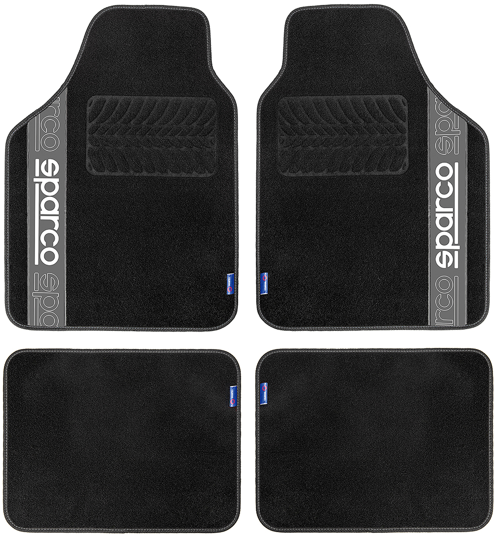 foto del prodotto set 4 tappetini neri e grigi per auto sparco in moquette