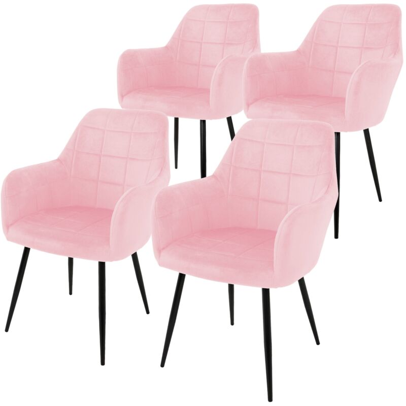 foto del prodotto set 4 x sedia da pranzo rosa poltrone imbottite in velluto stile design retro vintage scandinavo gambe in metallo per sala da pranzo soggiorno