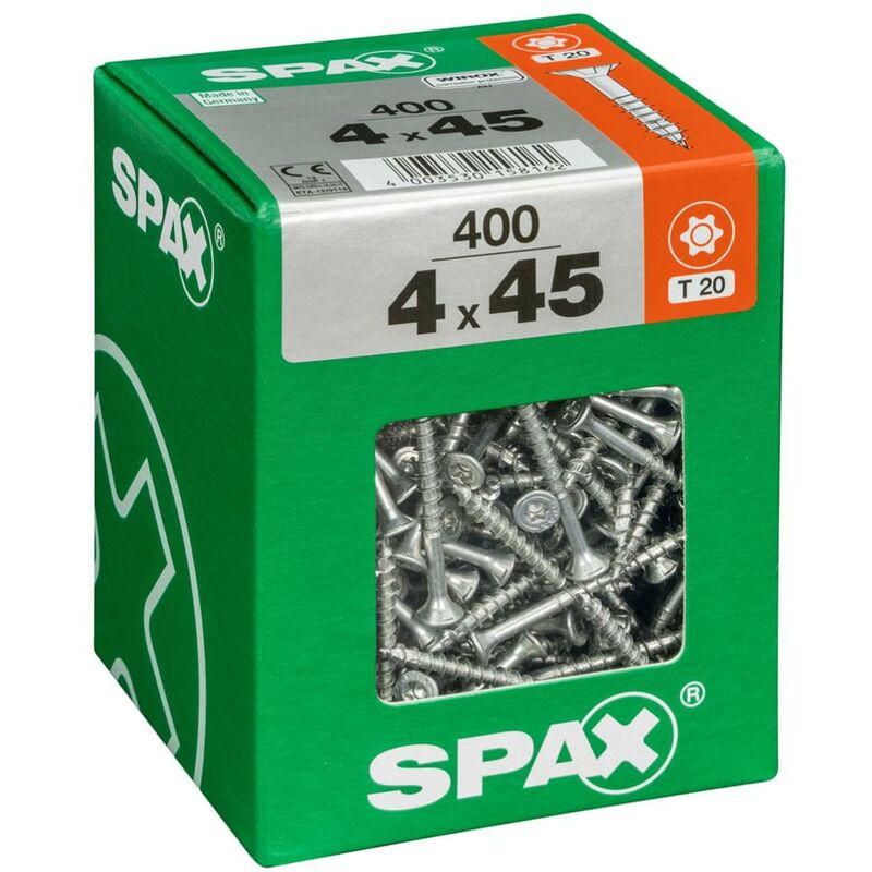 foto del prodotto set 400 viti spax torx in acciaio a testa svasata, diam.4 mm x l.45 mm spax