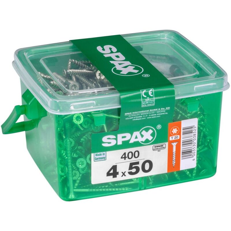 foto del prodotto set 400 viti spax torx in acciaio a testa svasata, diam.4 mm x l.50 mm spax