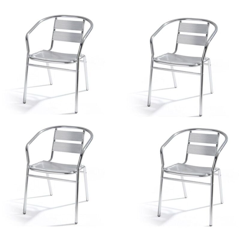 foto del prodotto set 4pz sedia in alluminio tipo bar ristorante con braccioli impilabile