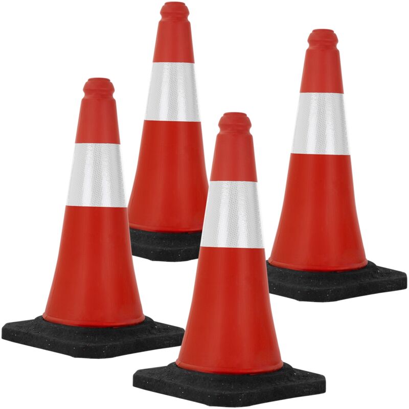 foto del prodotto set 4x coni stradali segnaletici per il traffico da 51 cm rosso e bianco coni con strisce bianche riflettenti piloni con base pesante di avvertimento