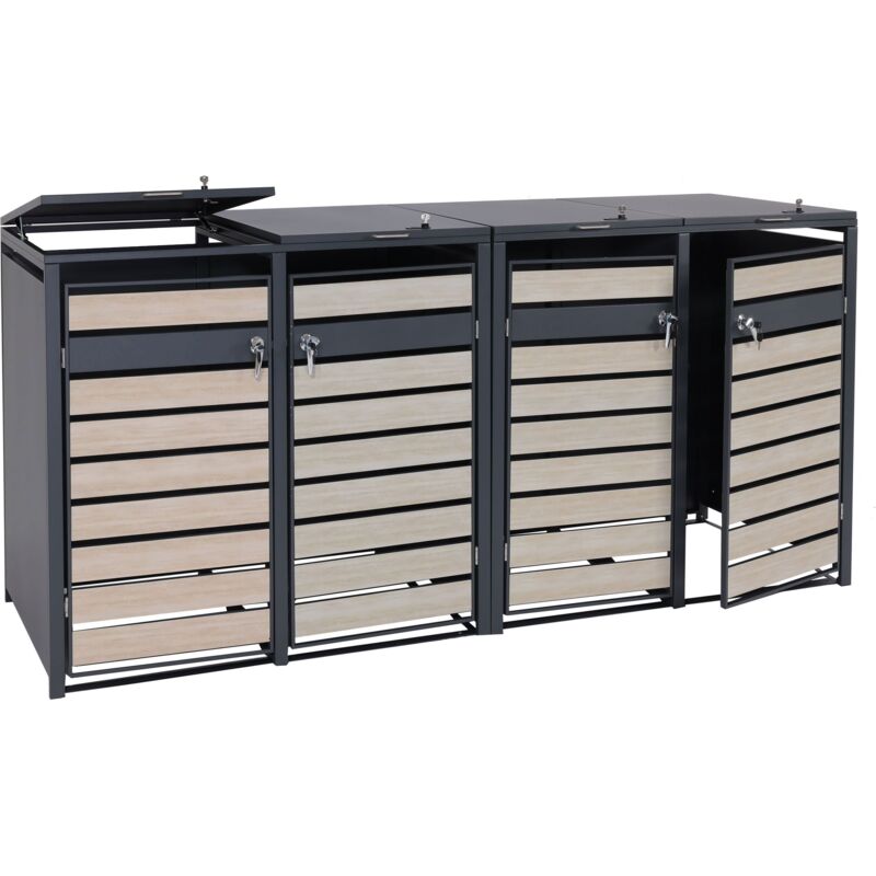 foto del prodotto set 4x copribidoni box spazzatura rifiuti hhg 409 xl 98x284x117cm acciaio inox antracite faggio