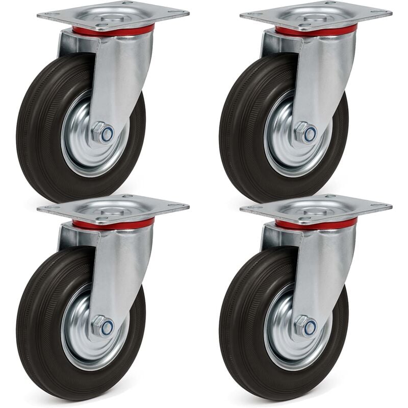 foto del prodotto set 4x ruote piroettanti, rivestimento in gomma piena, rotella 75mm max 50 kg con nucleo in metallo - wiltec