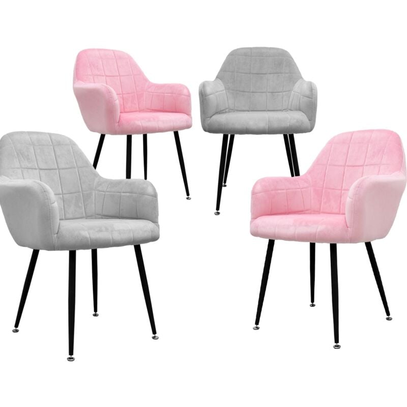 foto del prodotto set 4x sedia da pranzo grigio e rosa poltrone imbottite in velluto stile design retro vintage scandinavo gambe piedini in metallo regolabili per sala