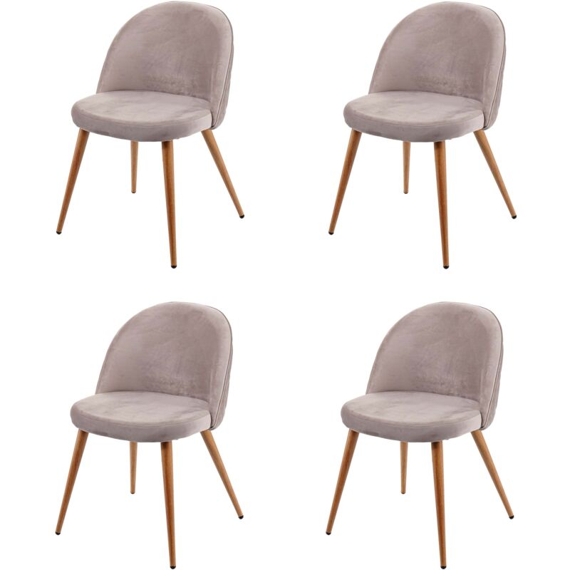 foto del prodotto set 4x sedie poltroncine hhg 103 design retro anni 50 trapuntate legno velluto grigio bruno