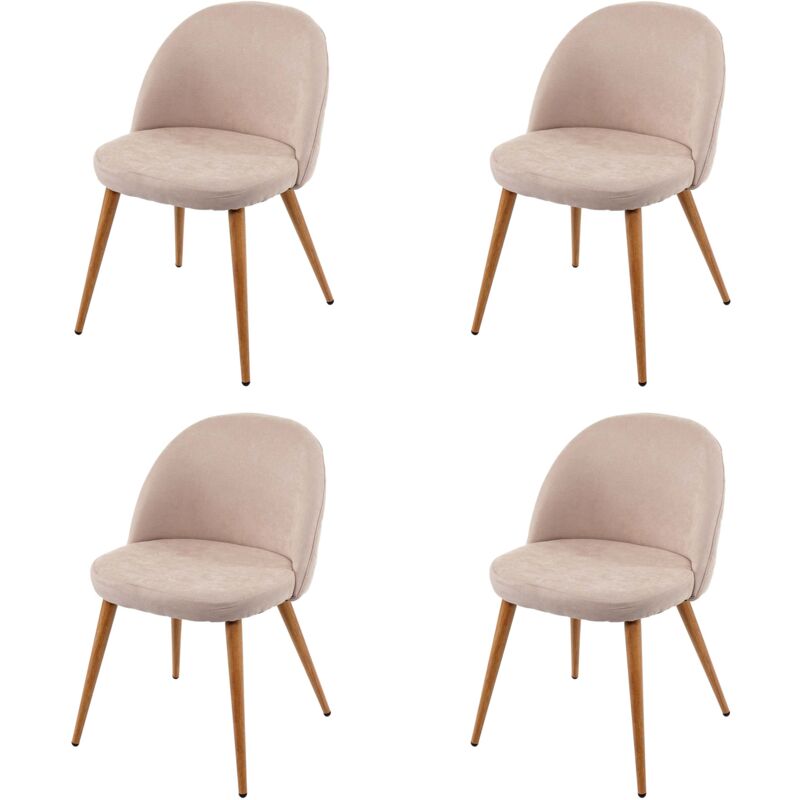 foto del prodotto set 4x sedie poltroncine hhg 631 design retro anni 50 trapuntate metallo tessuto beige