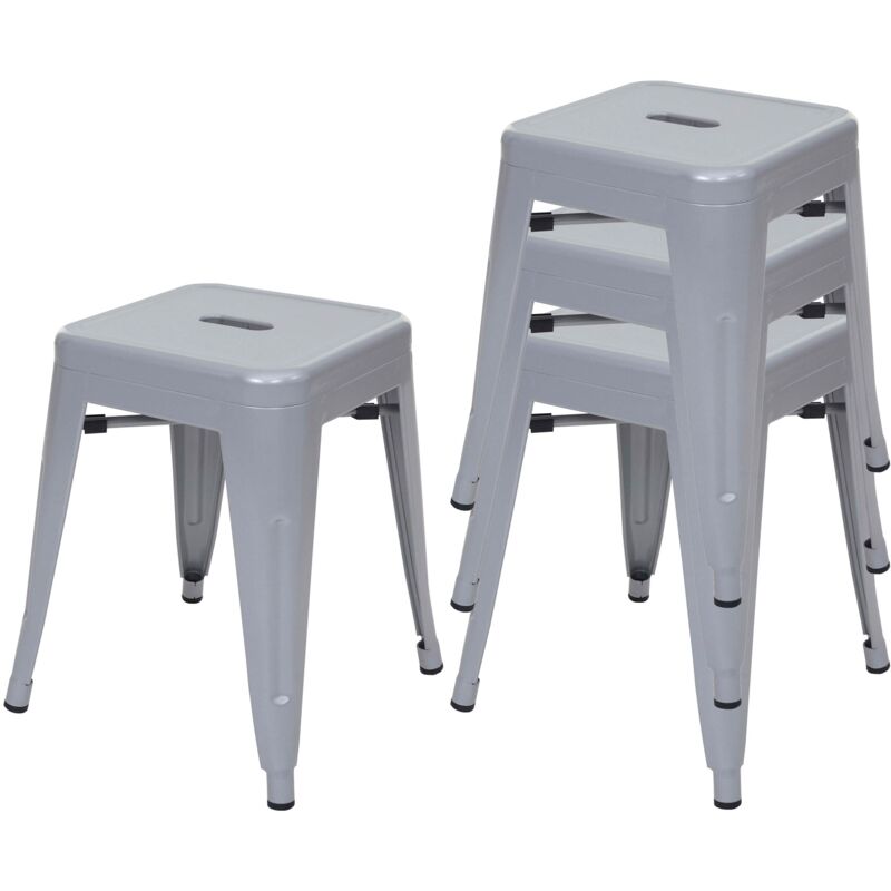 foto del prodotto set 4x sgabelli poggiapiedi bistrot design industriale hhg 787 metallo verniciato grigio