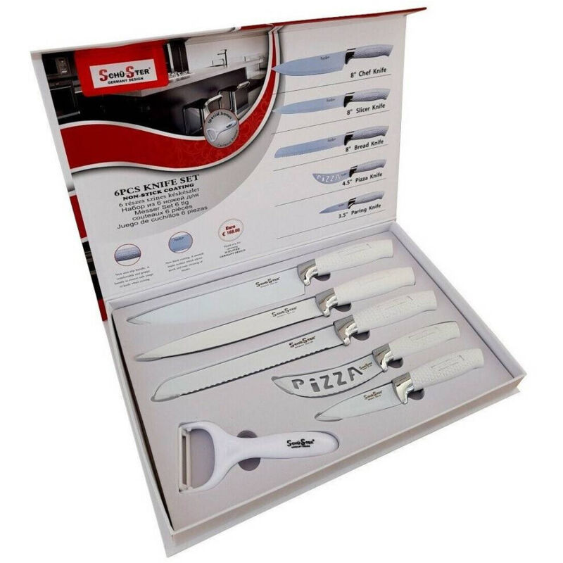 foto del prodotto set 5 coltelli da cucina in acciaio manico antiscivolo pelapatate white trade shop traesio