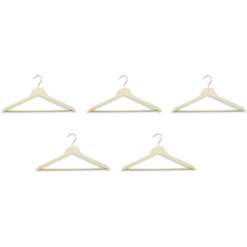 foto del prodotto set 5 grucce in legno con barra e tacche