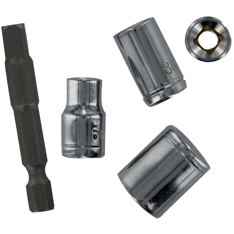 foto del prodotto set 5 pezzi 4 bussole da 6 a 13mm 1 porta bussole esagonale 6,35 mm 1 4 tivoly
