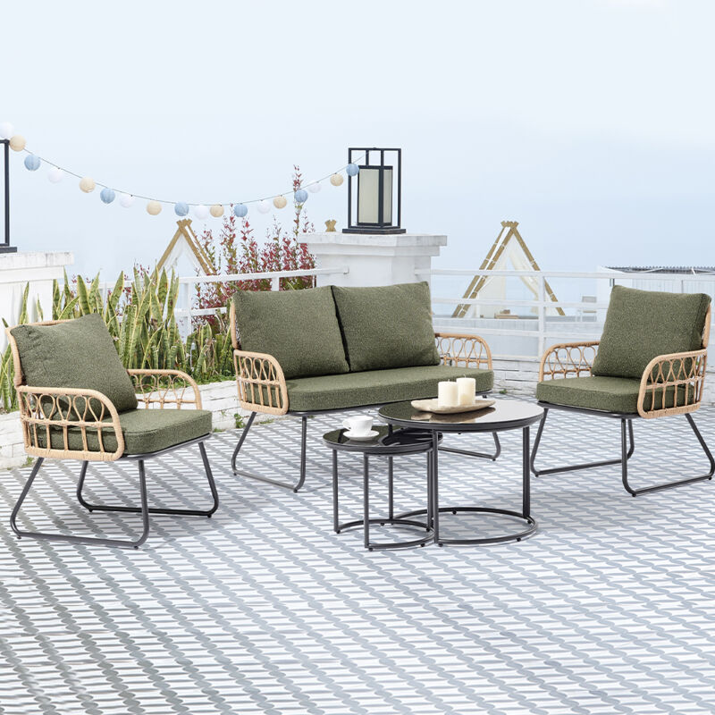 foto del prodotto set 5 pezzi arredo da giardino in polyrattan tavolo divanetto e sedie da esterno